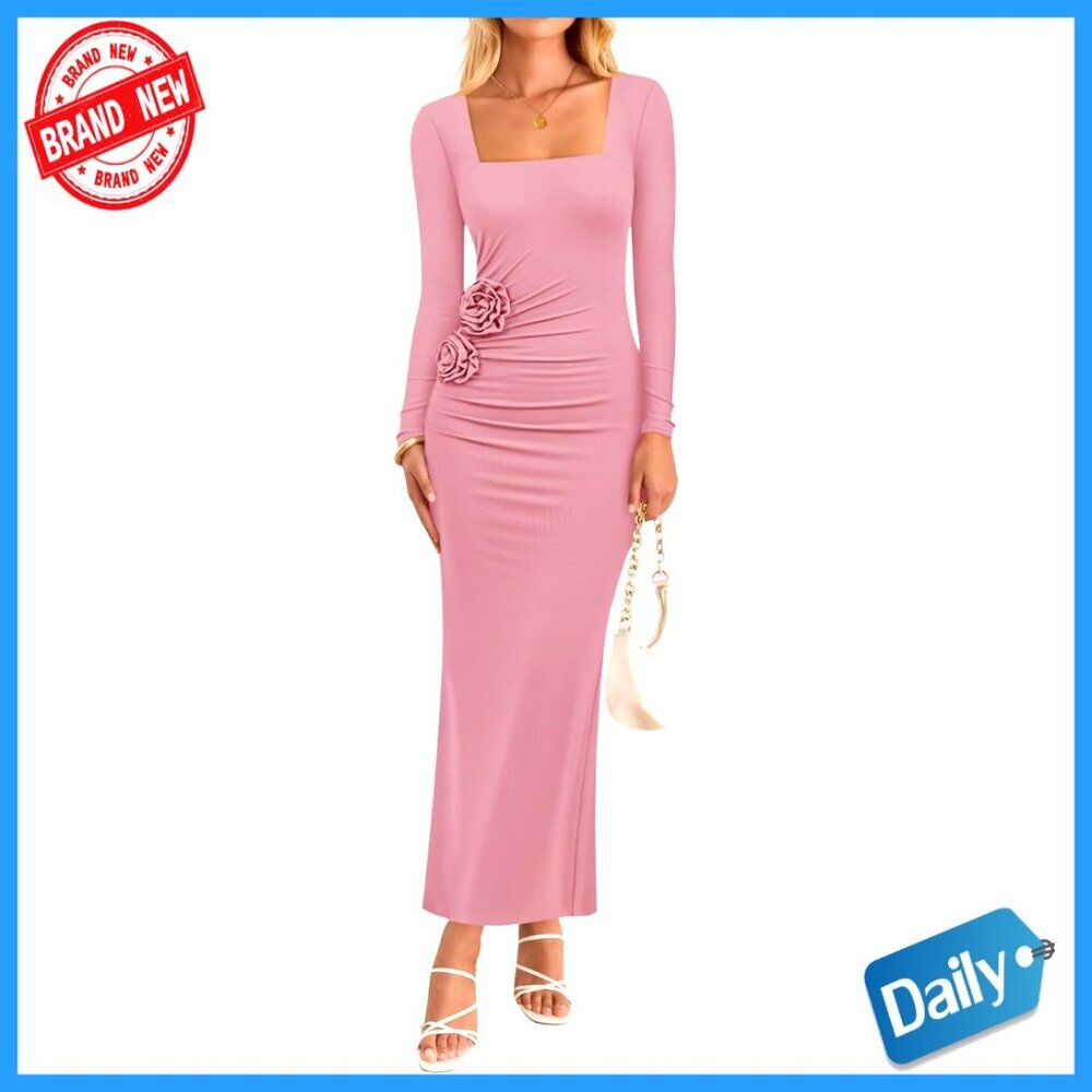 Long Sleeve Bodycon Maxi Dress Formal Cocktail Party Square Neck